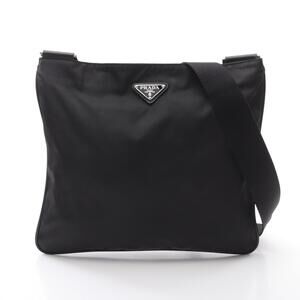 PRADA TESSUTOSAFFI Shoulder Bag Nylon Saffiano Leather Black